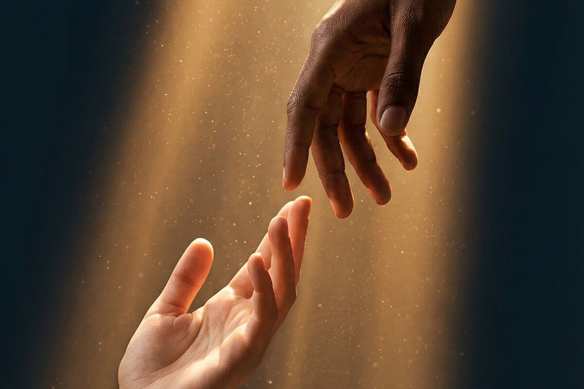 A person standing in warm morning light, hands open at their sides, a quiet moment of self-awareness and inner strength